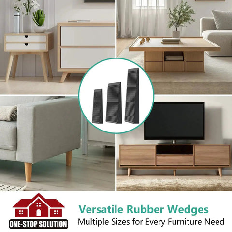 12 Piece Furniture Leveler Kit with Multi Size Rubber Shims for Leveling Feet Anti Wobble Pads beside furniture examples