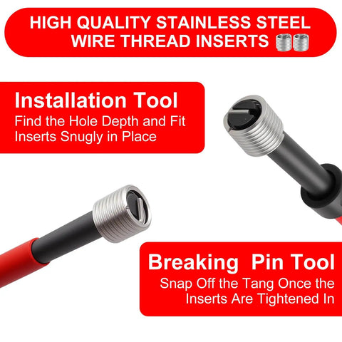Installation and breaking pin tools for metric thread repair kit M12x1.5 with helicoil style inserts in use