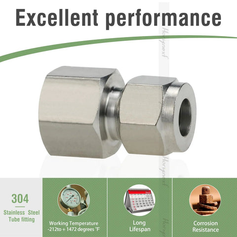Stainless steel 304 straight compression fittings, 3/8 in O.D. tube to 3/8 in NPT female, two pieces