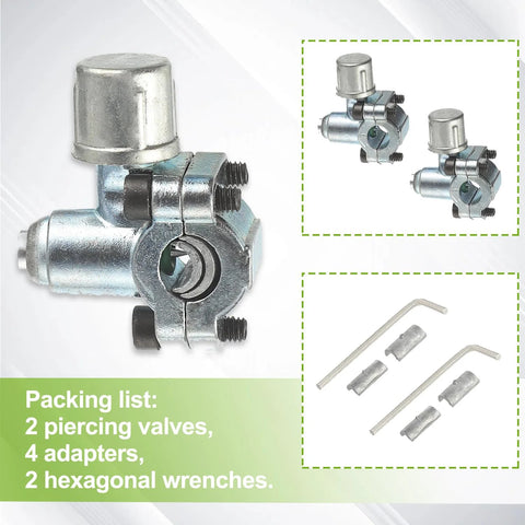 BPV-31 refrigerator piercing valve kit, chrome, for 1/4, 5/16, 3/8 in sleeves; includes 2 valves, 4 adapters, 2 hex wrenches