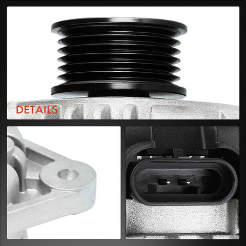 Alternator For Chevy Aveo And Aveo5 Pontiac Wave Suzuki Swift Plus 2004-2008 1.6L L4 85Amp 12V With 6-Groove Pulley And 2-Pin Regulator Replace 96838439 96954113 close-up of pulley and connector