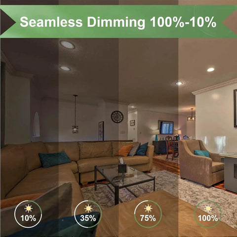 Living room with dimmable track lighting showing different brightness levels using GU10 120V 50W Halogen Light Bulbs Pack Of 6.