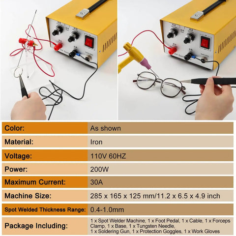 30A Jewelry Spot Welder Machine Handheld Pulse Arc Welder For Gold Silver Platinum And K Gold Jewelry DIY Repair Pro Grade Precision Instant Arc Stable Electrodes Foot Switch Operated with accessories shown