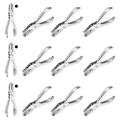 12 pack of 1/4 Inch Single Hole Punch Kit, silver finish, ergonomic comfort grip, ideal for tags, DIY crafts, and scrapbooking.