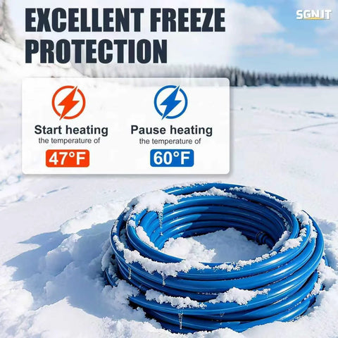 Blue SGNJT 50ft heated drinking water hose for RVs, 1/2 in ID, thermostat, self-regulating, BPA-free