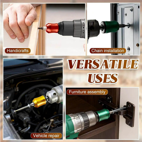 Magnetic Ring For Screwdriver Head Must Have Anti Slip Detachable Universal Fit For Electric Screwdrivers Drills And Impact Wrenches shown in various uses like vehicle repair and furniture assembly.