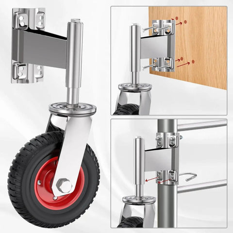 Spring Loaded Gate Caster Wheels Four Inch Rubber Tire Heavy Duty With Hardware for Tube and Metal Gates installation view