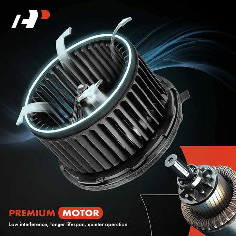 Front view of brushless Front HVAC Blower Motor for Ford F-150 2015-2023, F-Series Super Duty 2017-2022, Lincoln Navigator 2018-2024.