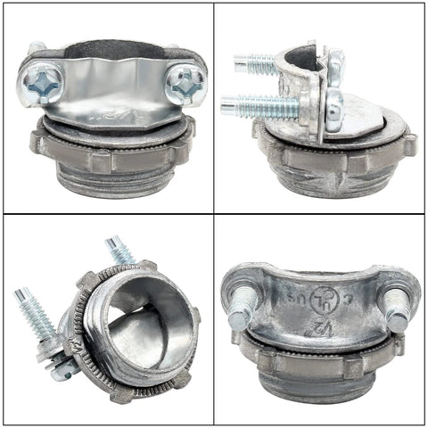 Kyuionty 4-pack 1/2 in clamp-type cable connectors, zinc-plated fittings for metallic conduit
