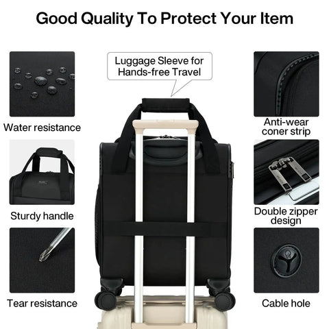 Rear view of Underseat Carry On Luggage With Wheels Airline Approved 16 Inch Softside Spinner Case showing durability features
