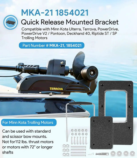 No Fuss Quick Release Bracket MKA21 For Terrova Ulterra PowerDrive Riptide ST SP Pontoon Deckhand 40 Trolling Motors Mount Easy Install Durable Mounting Bracket For Freshwater And Saltwater product display with components