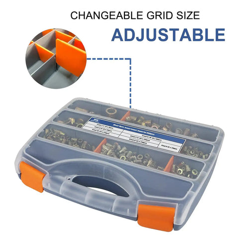 Pro Grade 860Pcs Rivet Nut Kit With SAE UNC Rivet Nuts Assortment in plastic case with adjustable grid compartments
