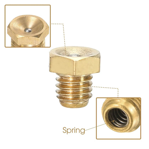 Image of Copper Zerk Grease Fittings Flush Low Profile M6x1mm Plug Hex Head Thread Mount Metric Male Straight Nipple For Machine Tools Greasing Copper Construction For Indoor Outdoor High Temperature And Salinity Environments.
