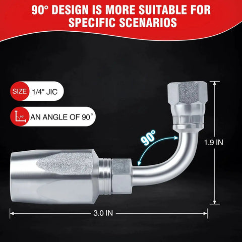 2 Pack Ninety Degree Hydraulic Hose Field Repair Kit For One Quarter Inch Inner Diameter with 90° zinc plated fitting
