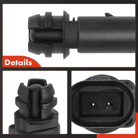 Close-up of 2-pin air temperature sensor for Volkswagen and Audi cars, showing plug-in oval connector and blade terminals.
