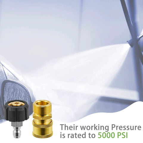 M22 To One Quarter Inch Quick Connect Pressure Washer Adapter Set Pro Grade, 5000 PSI, Two Pairs, gun to hose fittings