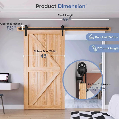 EaseLife 8 Ft Sliding Barn Door Hardware Track Kit With Basic J Ball Bearing Pulley Smooth Quiet Rolling for 40-48 Inch Single Door Installation