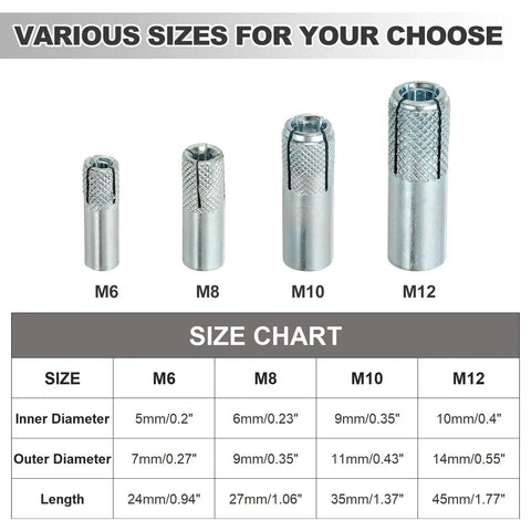 M6 Drop In Anchors 25 Pack Zinc Plated Carbon Steel Solid Knurled Concrete Anchors Internal Forced Expansion For Concrete And Drywall