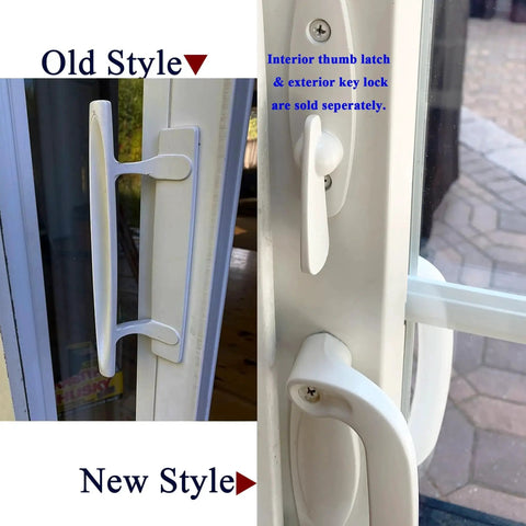 Patio Door Dummy Pull Handles Compatible With Tribeca Style OEM 2562033 2573602 2573604 white diecast installed view
