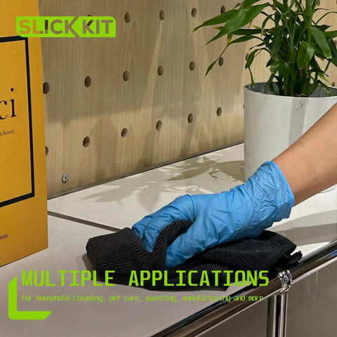 5 Mil Nitrile Gloves Latex Free Powder Free Textured Grip Automotive Cleaning used for wiping a surface.