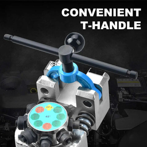 Pro Grade Brake Line Flaring Tool Kit with convenient T-handle and calibration disc, suitable for 3/16 to 3/8 inch tubing.