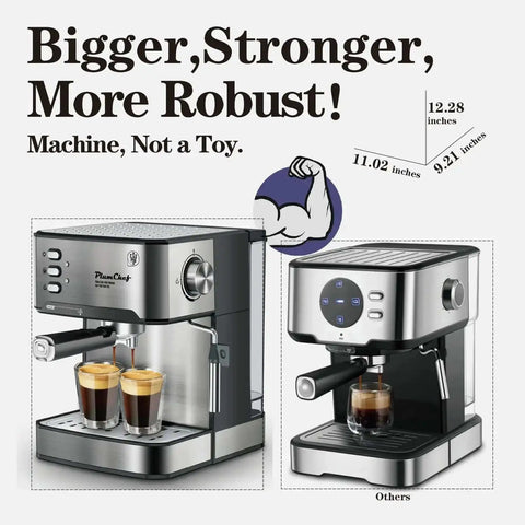 20 Bar Espresso Machine With Milk Frother Steam Wand Compact Home Espresso Maker For Latte And Cappuccino next to smaller model.