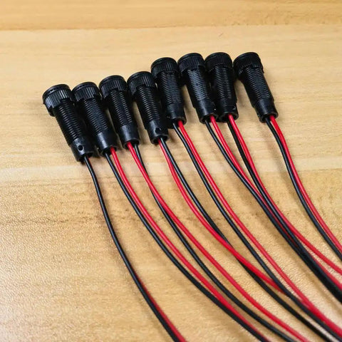 Eight Piece LED Indicator Pilot Lights Set Red Blue Green White For Panel Mount 8mm Hole AC DC 12 24V connectors with wires