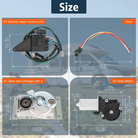 Sobalai RV step motor conversion kit: control unit with wiring, curved linkage gear box, and RV step motor