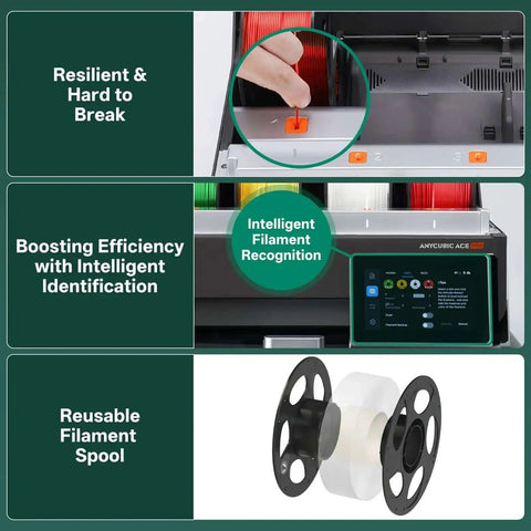 Silk PLA 4KG Bundle for 3D Printing with 1.75mm Filament, showing filament recognition and reusable spool