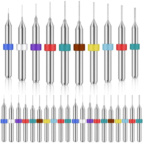 30 Pcs Shank Tungsten Carbide Micro Drill Bits Set 0.1-1.0 Millimeter PCB Engraving Bits For CNC Router Jewelry Stone Circuit Board Crafting Pro Grade Anti-Vibration Design