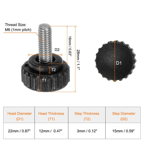 Heavy Duty Knurled Clamping Knobs 10 Pack Thumb Screws M6 X 16mm With Matte Black Plastic Heads 304 Stainless Steel Studs