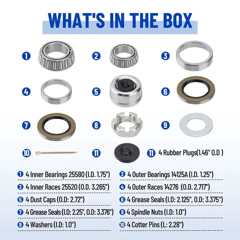 Boat Trailer Axle Bearing Kit Set For Tandem 5200 7000 Lb Axles With D42 Spindle Includes Grease, Nuts, Caps, Pins by Racewill