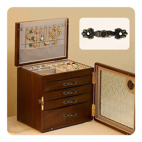 Jewelry box featuring 30 Pack Antique Bronze Floral Arch Drawer Pulls 1.7 by 0.4 Inches 30mm Center Hole Spacing