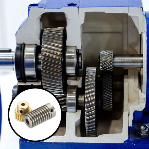 Brass Worm Gear Set With 20 Teeth And 0.8 Module for gearbox projects shown inside a drive gear box with steel worm.