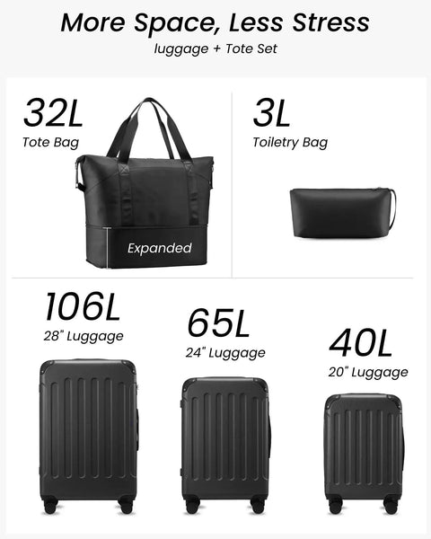 Five Piece Hardside Luggage Set With Spinner Wheels TSA Approved White And Brown Travel Suitcases With Tote Bag And Toiletry Bag