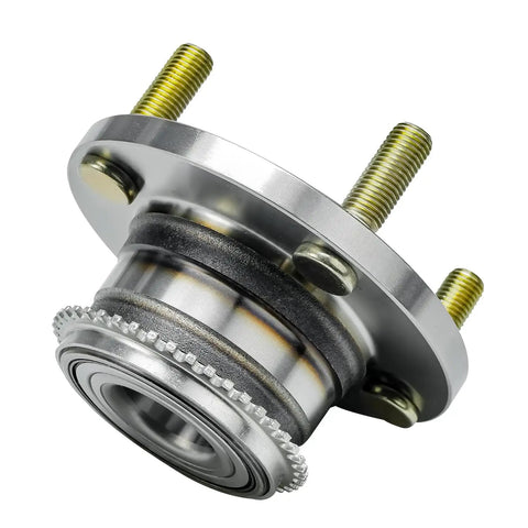 Two Pack Rear Wheel Bearing And Hub Assembly With ABS Ring For Mitsubishi Lancer ES 2002 To 2007 2.0L L4 4 Lug Replacement Set With Corrosion Resistant Studs And Long Lasting Finish, close-up view