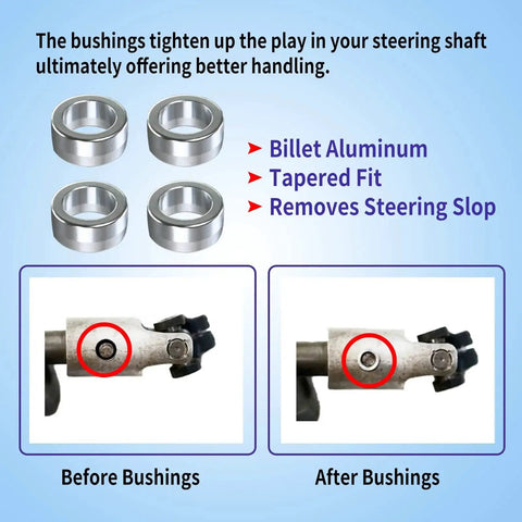 4 Pack Billet Aluminum Steering Shaft Bushings For Dodge Ram Cummins Mopar before and after installation comparison