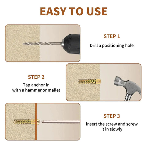 Installation steps for 30 Packs Heavy Duty Hollow Wall Anchors With Screws 6x32mm Tree Shape Expanding Drywall Anchors