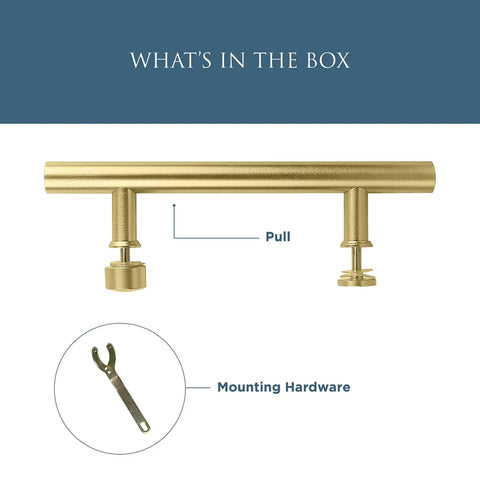 Interior Sliding Barn Door Hardware Madison Pull 12 Inch Brushed Gold Finish with mounting hardware shown