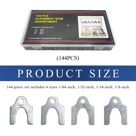 Image of 144 Piece Car Alignment Shim Kit For Body Panels And Camber Adjustment Zinc Plated Shims in 4 sizes.