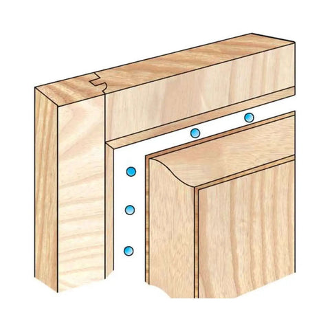 Illustration of Cabinet Door Spacers Set For One Quarter Inch Grooves, Rubber Ball Stabilizers in use within wooden door frame.
