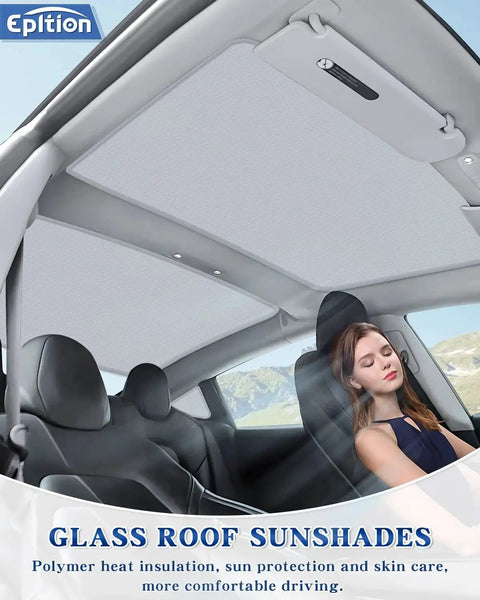 Tesla Model 3 Sunshade Roof Heat Insulation UV Protection No Gap Easy Install shown in car interior protecting from sun