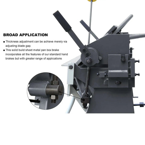 Close-up of controls on Box And Pan Style Metal Brake For 50 Inch Sheet Metal, 16 Gauge Capacity Up To 135 Degree Bends, 4 Inch Box Depth