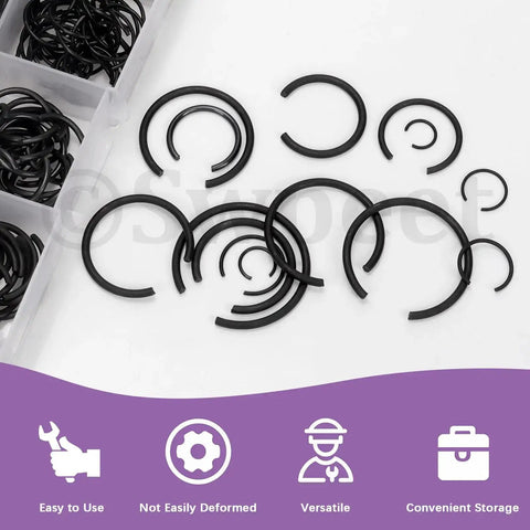 322 Piece Snap Ring Set Carbon Spring Steel And Manganese Round Wire C Clips Internal Snap Ring Kit 14 Sizes From 7mm To 30mm for Bearings And Holes
