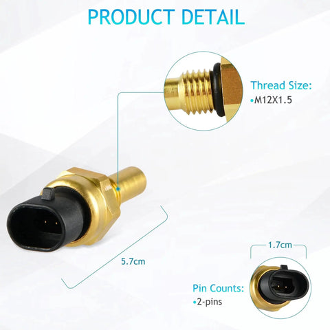 Engine Coolant Temperature Sensor For GM Cars And Trucks Direct Fit Replacement For Chevy Cavalier Cobalt Equinox Express Silverado 1500 2500 HD 3500 GMC Sierra Pontiac G5 Saturn And More Replaces 19236568 2134514 2134333, brass with 2-pin connector and M12X1.5 thread size