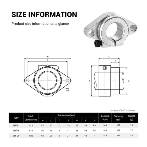 SHF16 aluminum alloy linear bearing shaft clamp seat, 4-pack, oxidized finish for 12mm linear guides