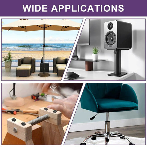 Collage showing Wide Applications of Six Pack M6 30mm Thread Star Knobs Hex Clamping Handles For Umbrella Base in various setups