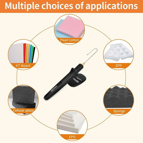 Versatile Hot Wire Foam Cutter Kit By Cooltop with applications for EPS, EPP, KT board, pearl cotton, cellular glass, and sponge.