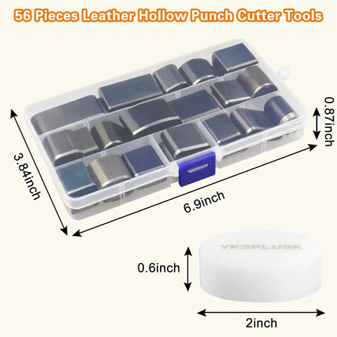 56 Piece Leather Hole Punch Set With Storage Case And Mat Includes Multiple Shapes For Belts
