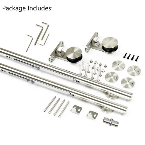 Integrated Soft Close Sliding Barn Door Hardware Kit In Brushed Stainless Steel, Top Mount Track System for Studio Doors, 6.6 Ft Length, Hardware Only